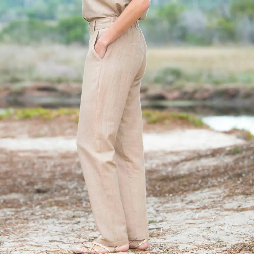 Pantalon coupe mom coton-lin uni