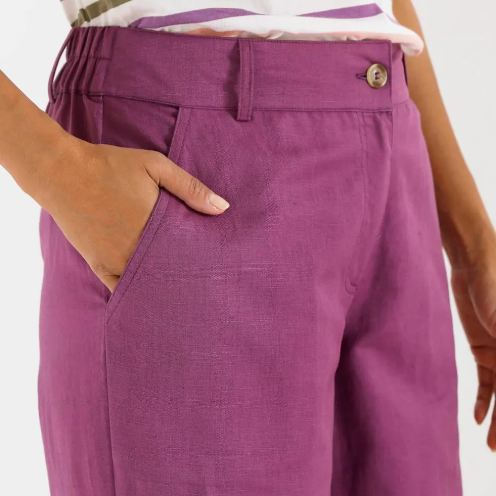 Pantalon coupe mom coton-lin uni