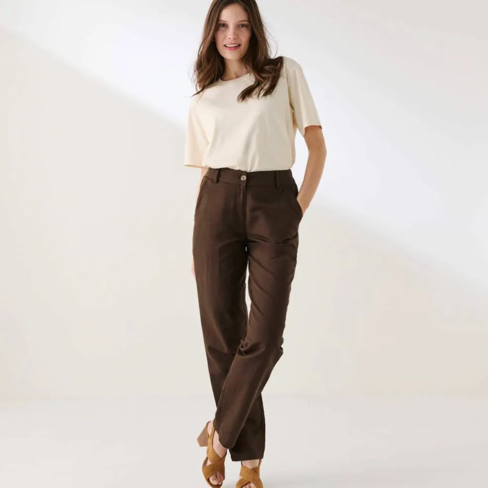 Pantalon coupe mom coton-lin uni