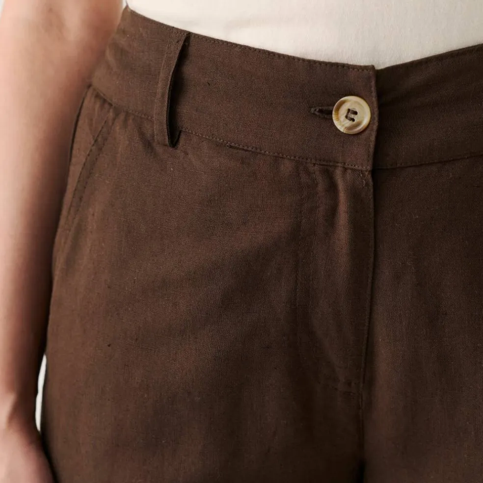 Pantalon coupe mom coton-lin uni