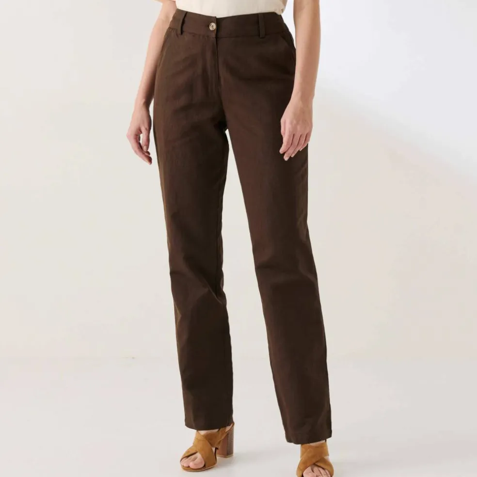 Pantalon coupe mom coton-lin uni
