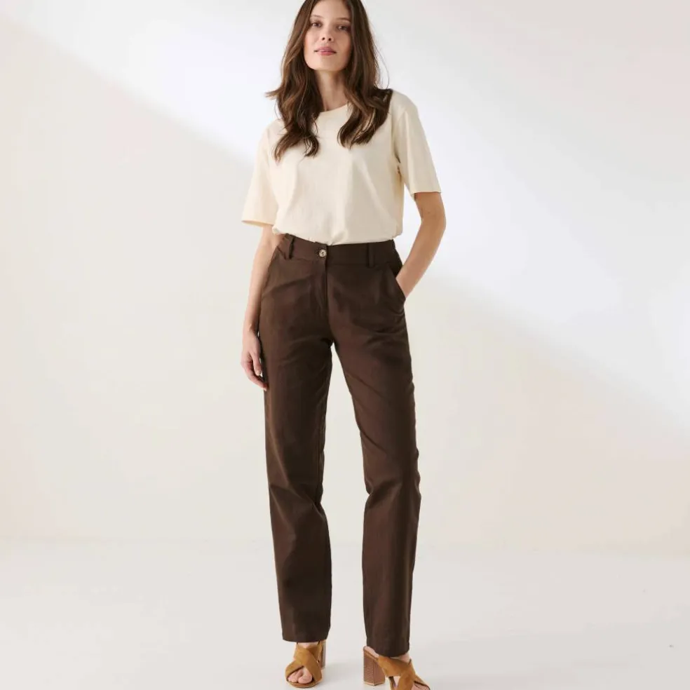 Pantalon coupe mom coton-lin uni