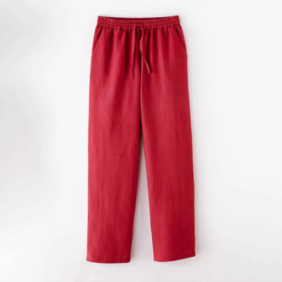 Pantalon coupe mom en coton/lin, taille élastiquée