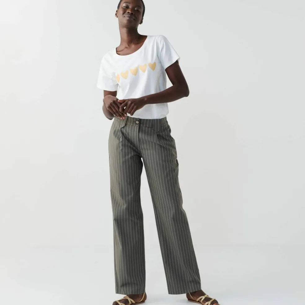 Pantalon droit large, rayé