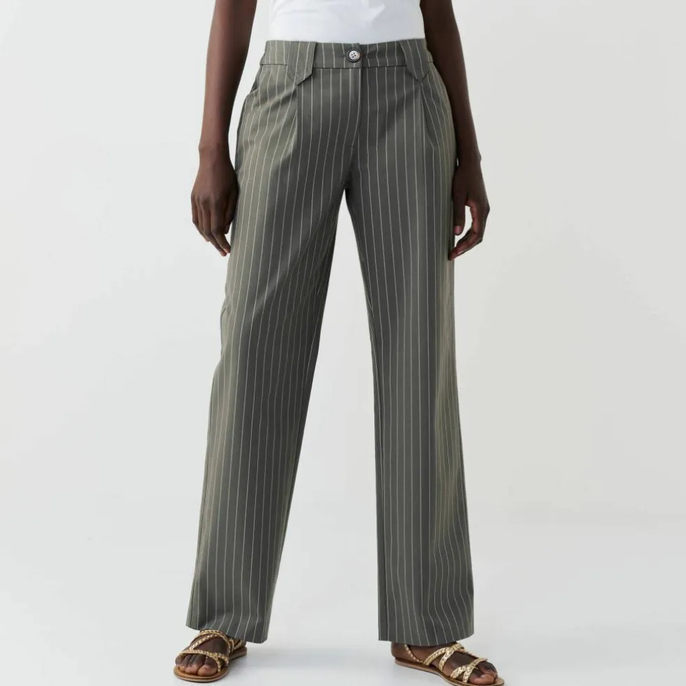 Pantalon droit large, rayé