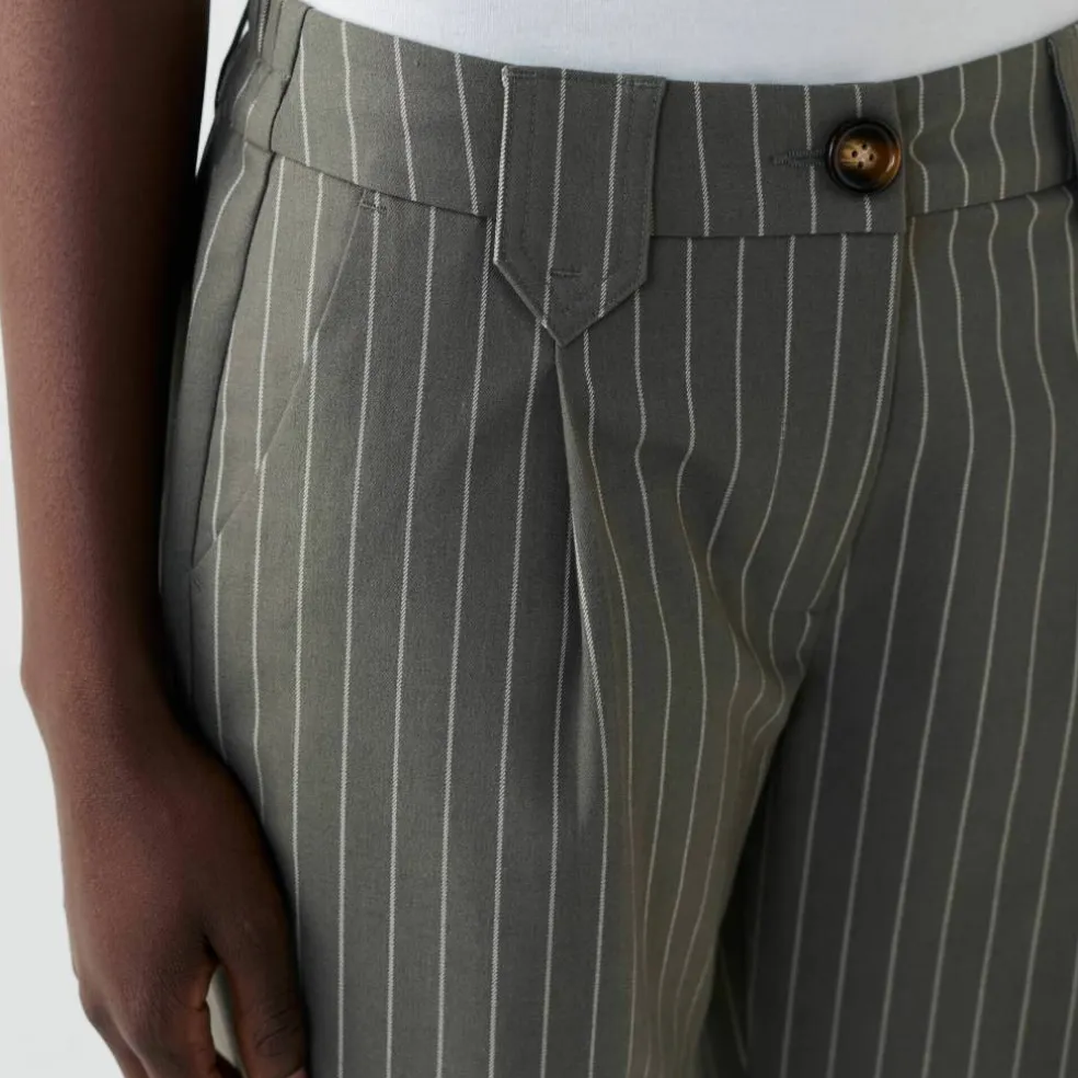 Pantalon droit large, rayé