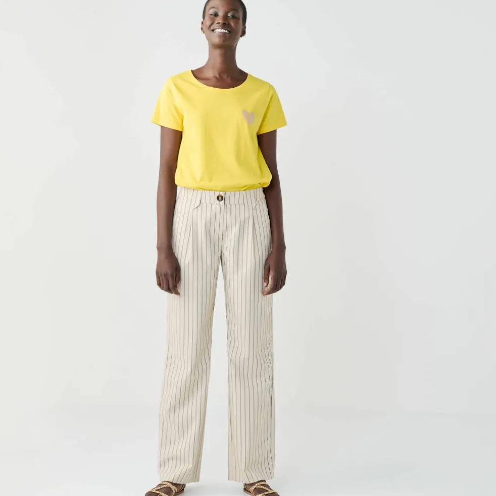 Pantalon droit large, rayé