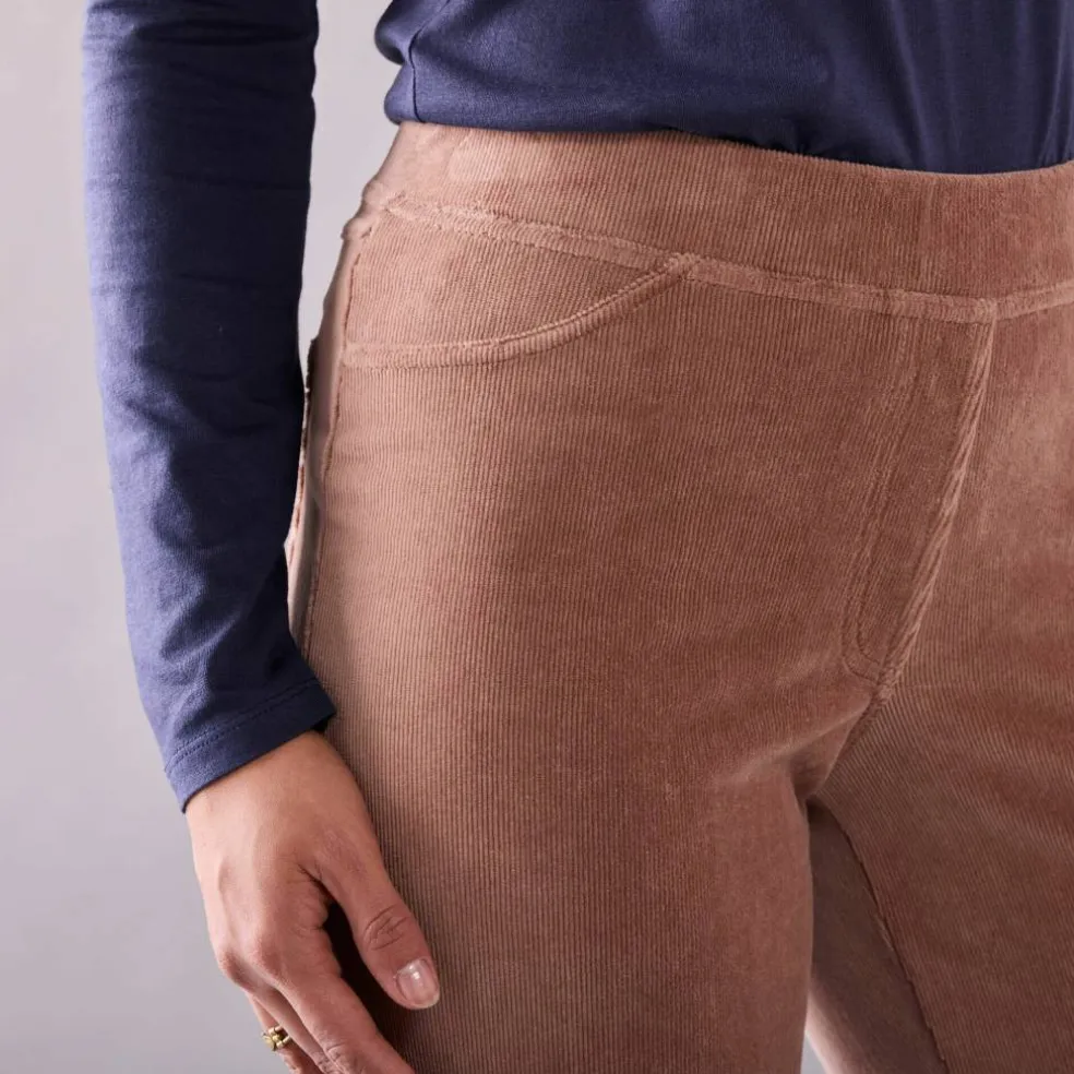 Pantalon droit, maille velours côtelé