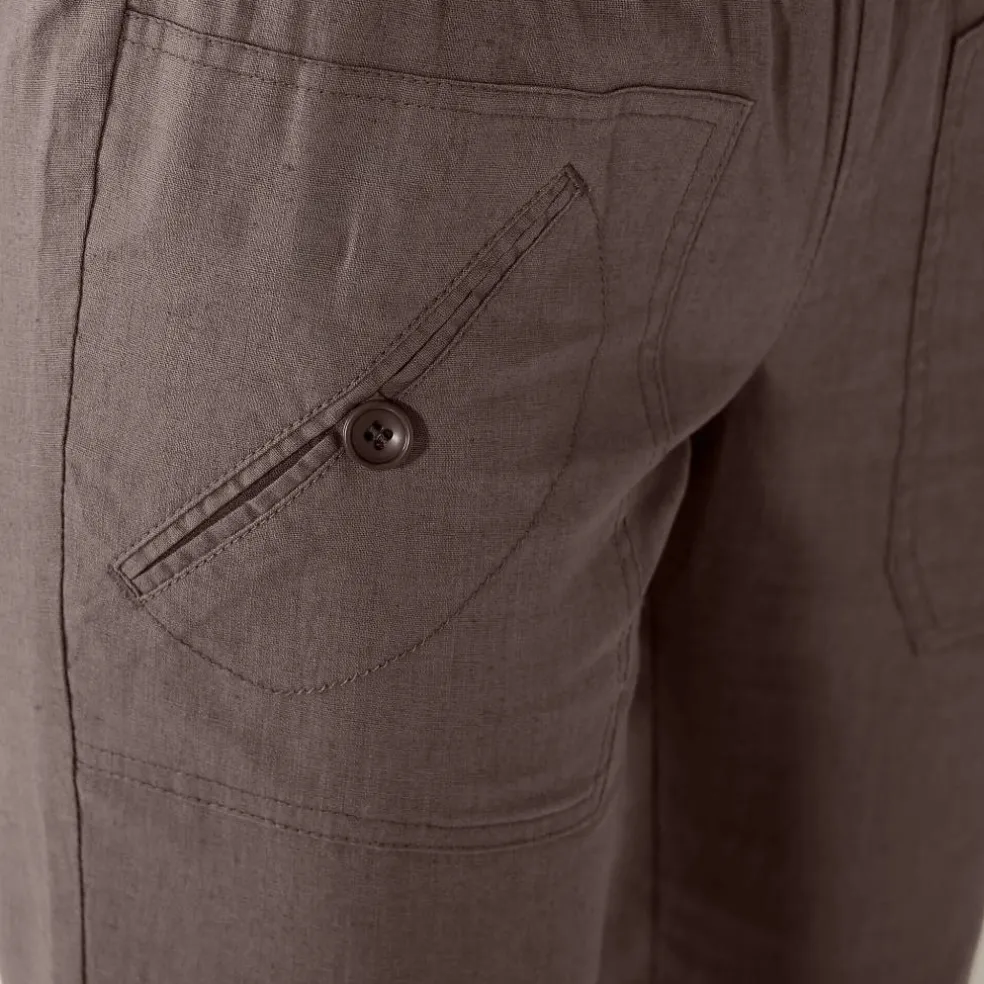 Pantalon droit 7/8ème, taille élastiquée, lin coton