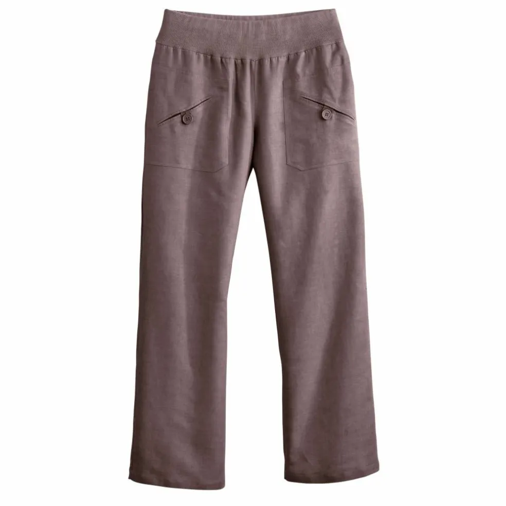 Pantalon droit 7/8ème, taille élastiquée, lin coton