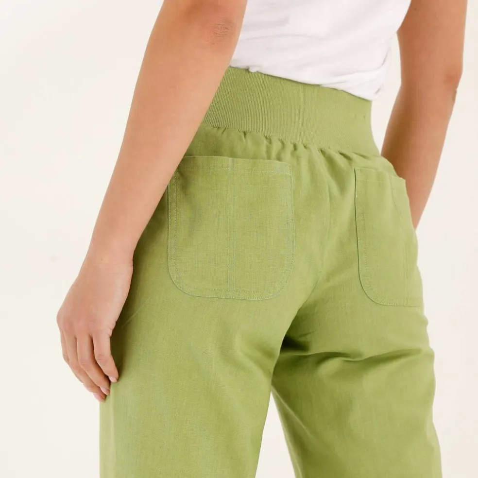Pantalon droit 7/8ème, taille élastiquée, lin coton
