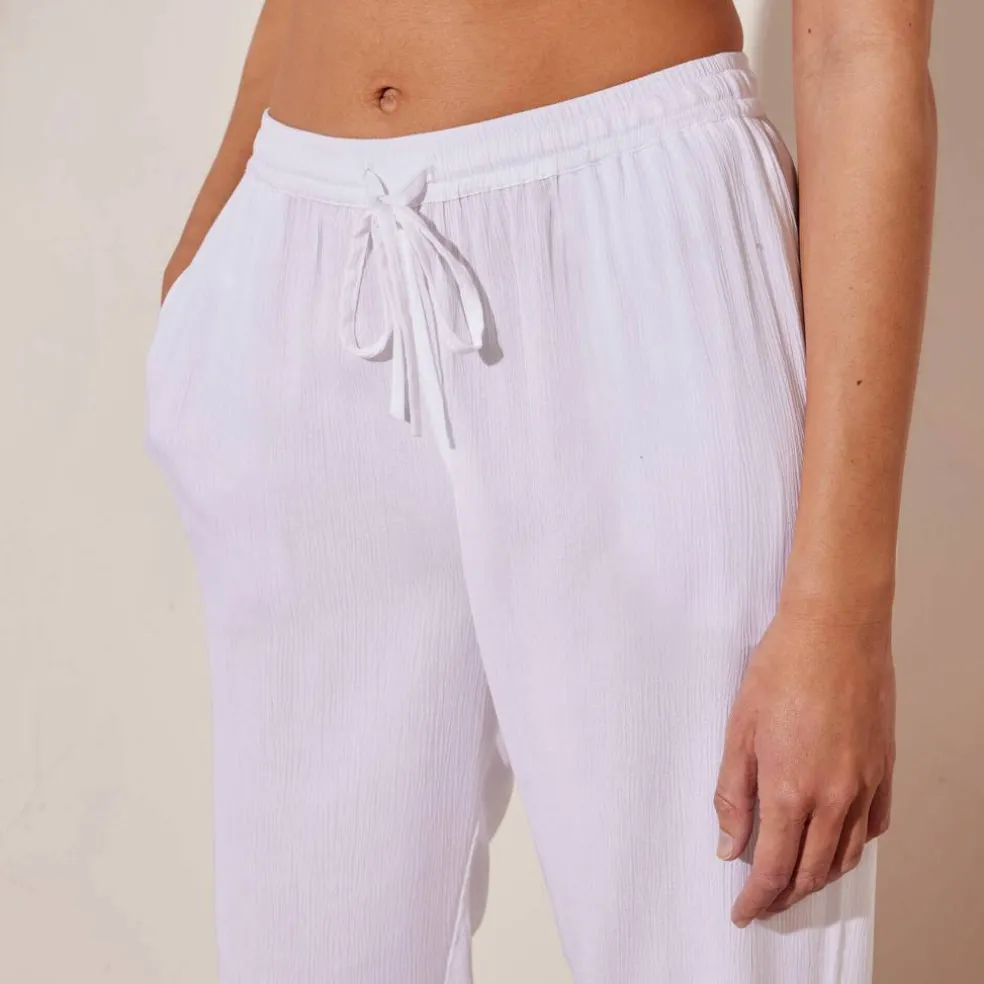 Pantalon droit uni, crépon fluide