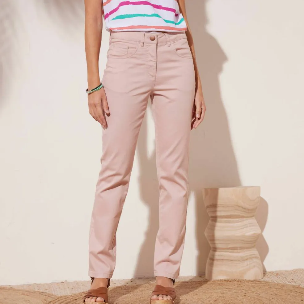 Pantalon effet ventre plat, coton stretch