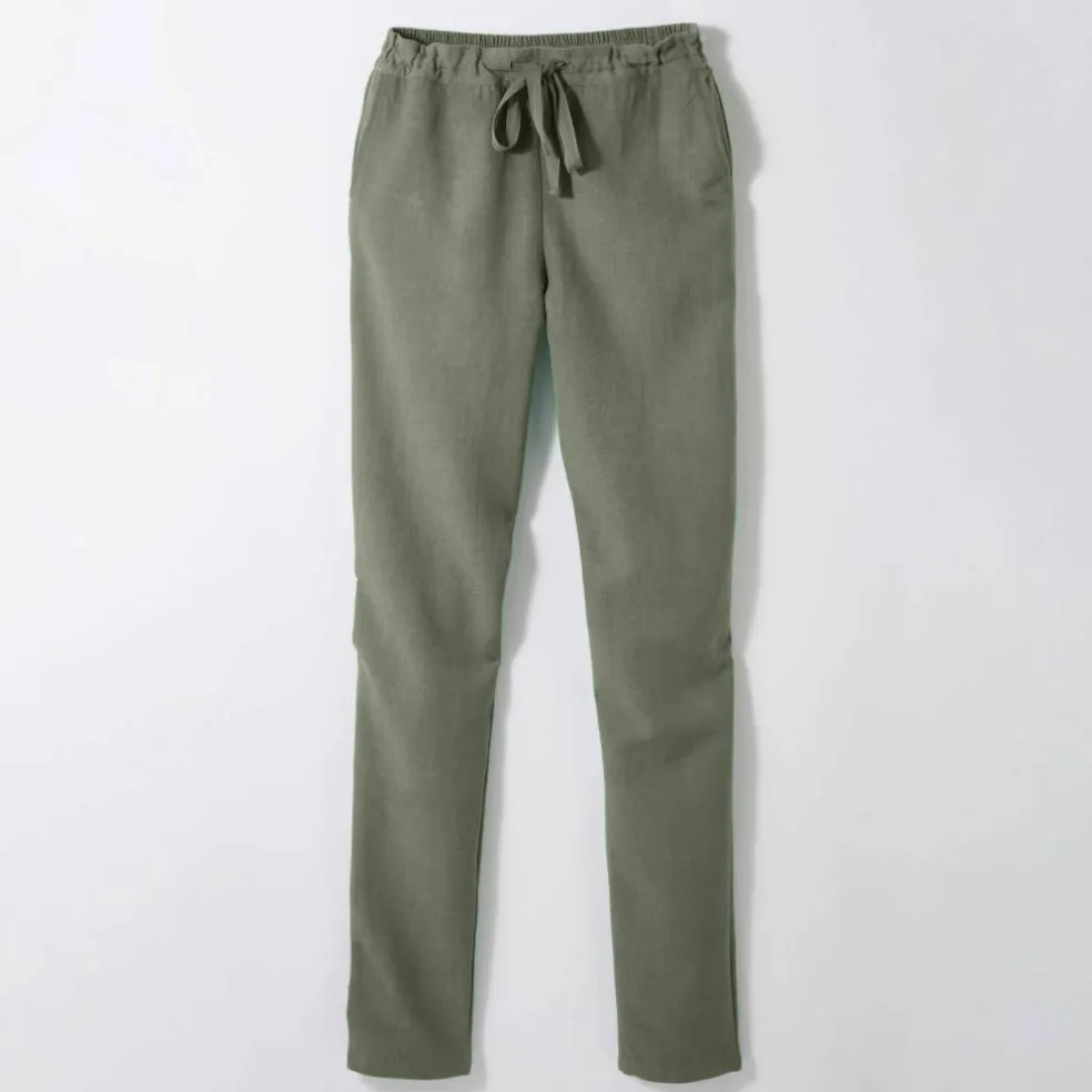 Pantalon fuselé fluide, lin-coton