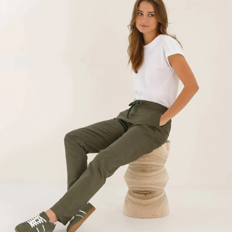 Pantalon fuselé fluide, lin-coton