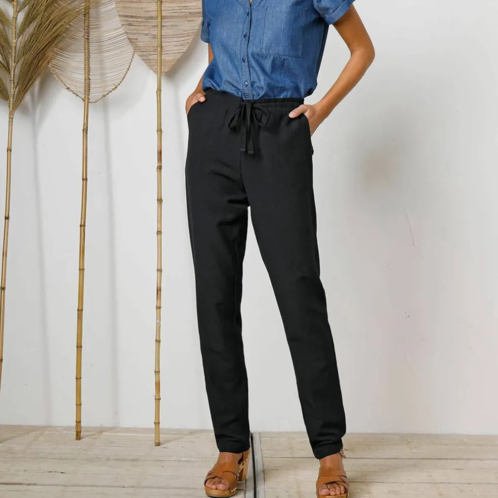 Pantalon fuselé fluide, lin-coton