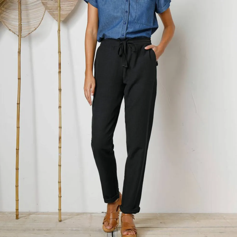 Pantalon fuselé fluide, lin-coton