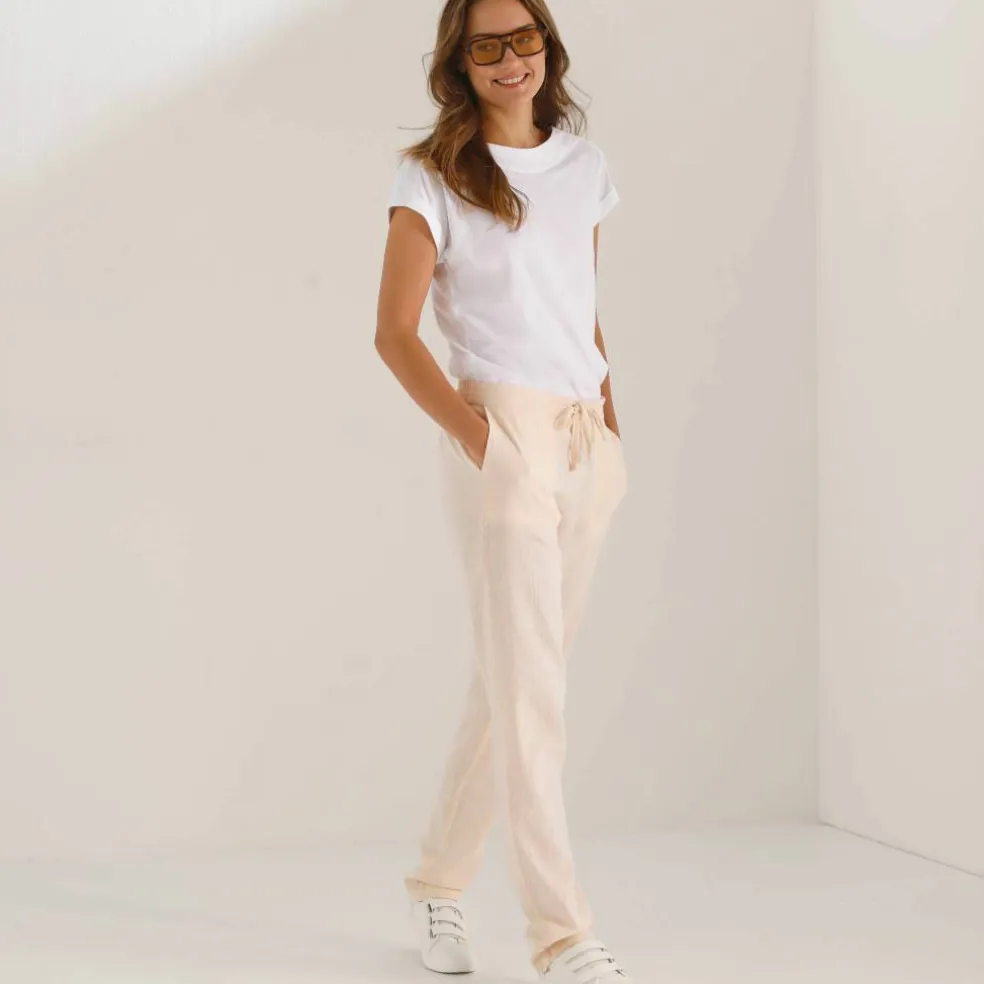 Pantalon fuselé fluide, lin-coton
