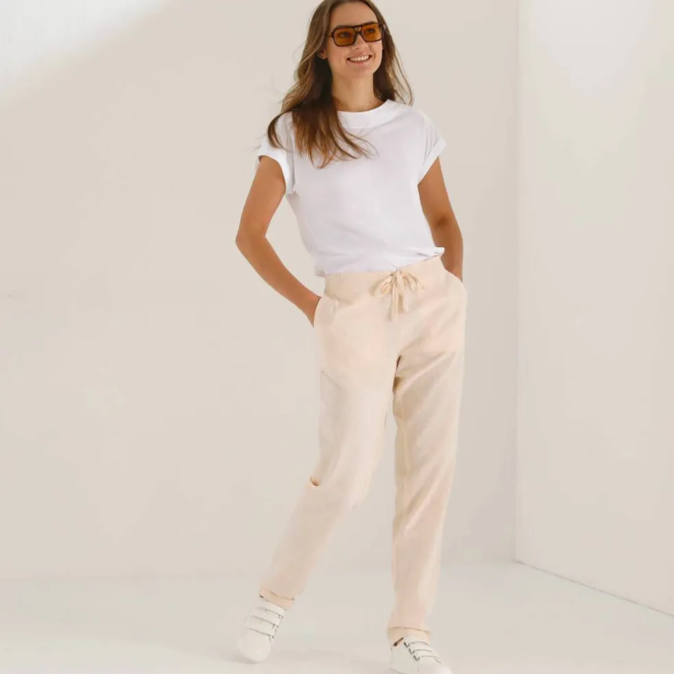 Pantalon fuselé fluide, lin-coton