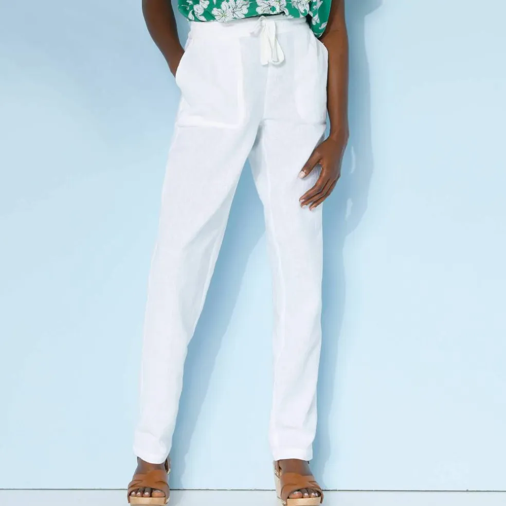 Pantalon fuselé fluide, lin-coton