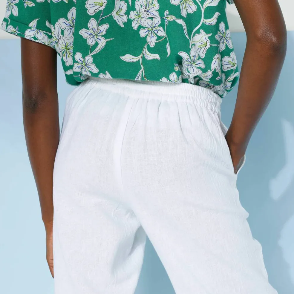 Pantalon fuselé fluide, lin-coton