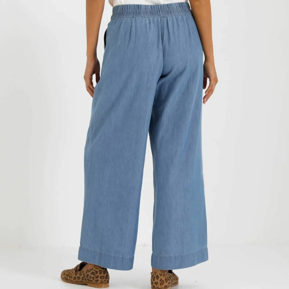 Pantalon large en jean léger, taille élastiquée