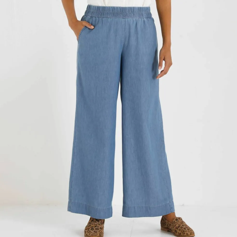 Pantalon large en jean léger, taille élastiquée