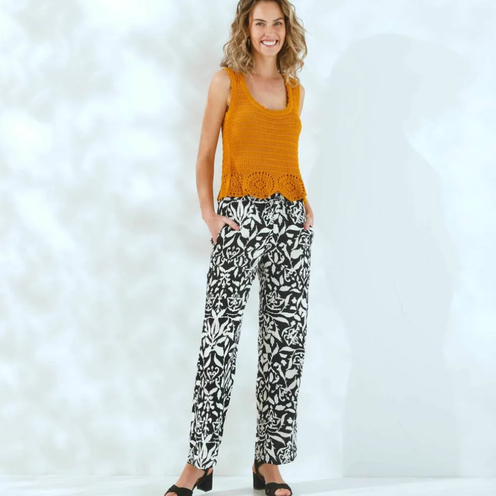 Pantalon large fluide, imprimé bicolore
