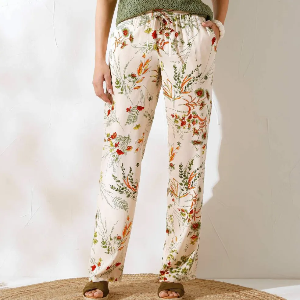 Pantalon large fluide, imprimé fleuri
