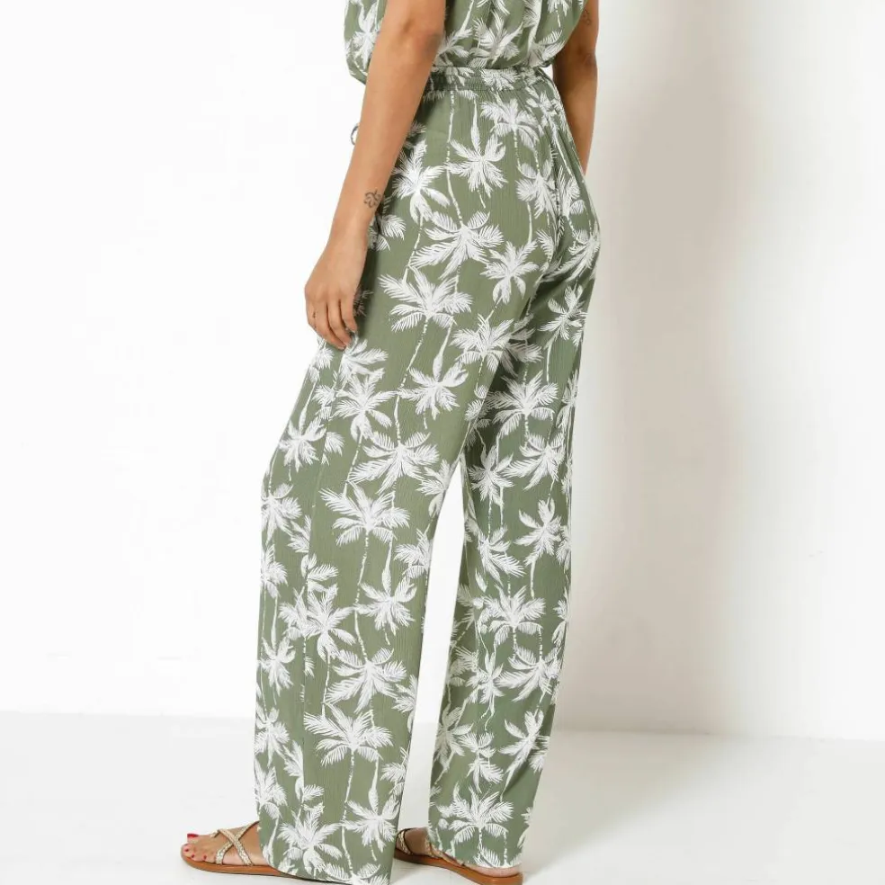Pantalon large fluide, imprimé palmiers