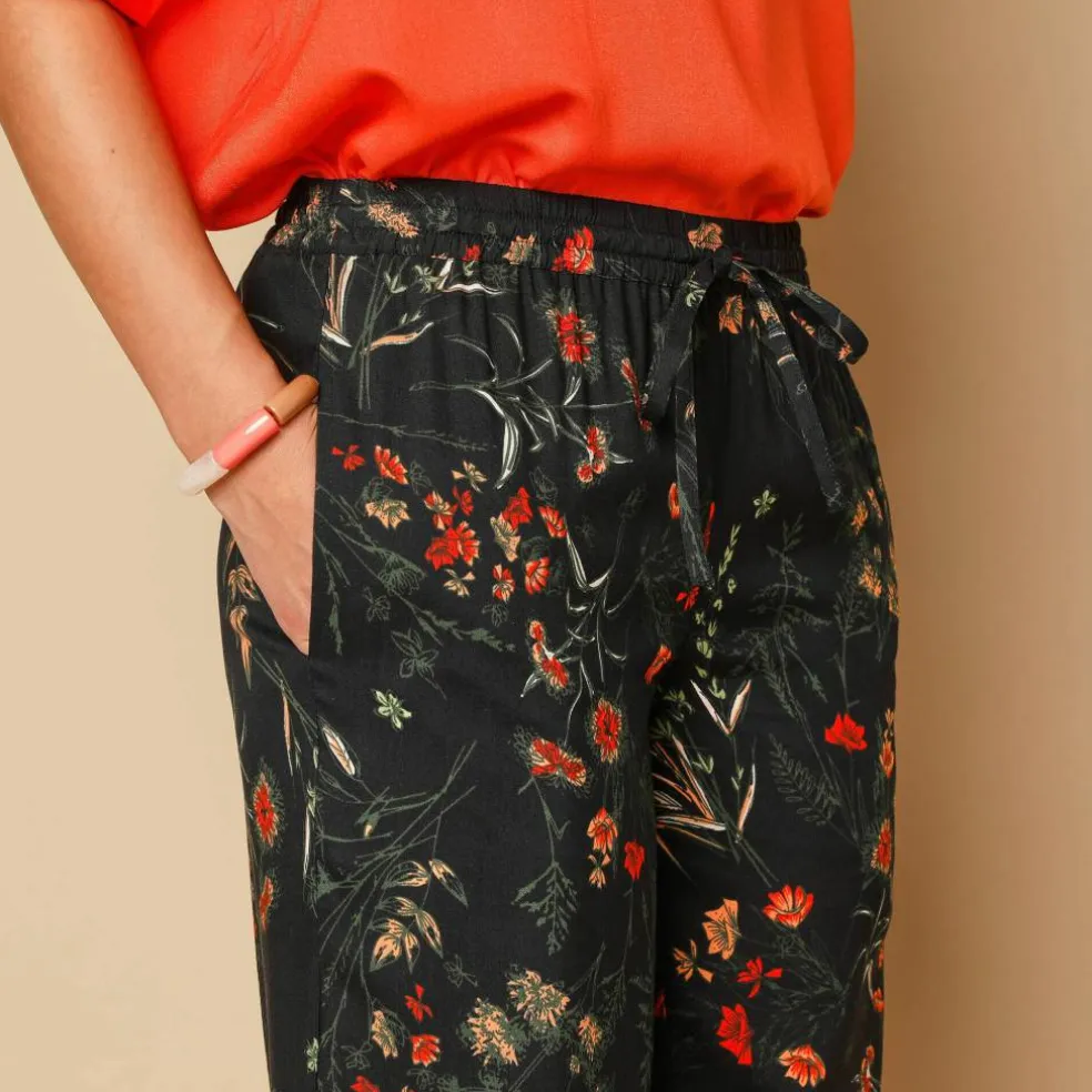 Pantalon large fluide, imprimé fleuri