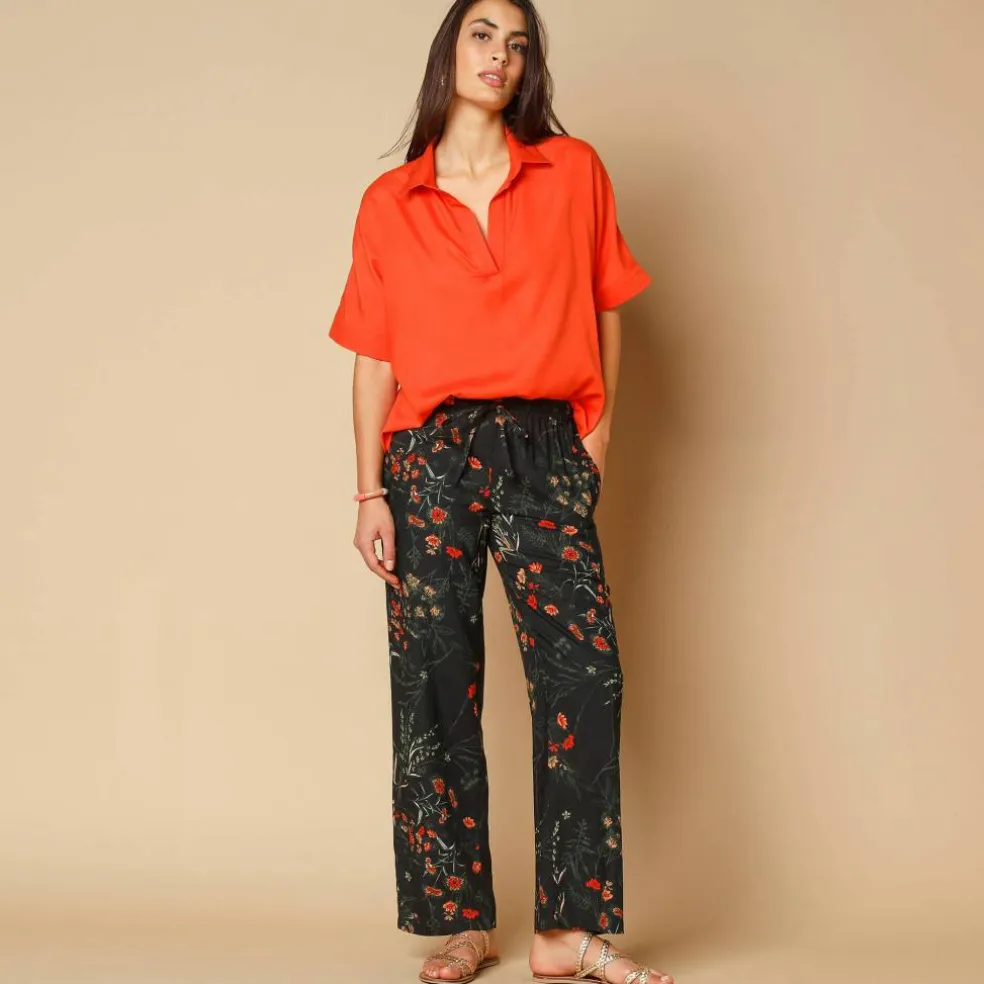 Pantalon large fluide, imprimé fleuri