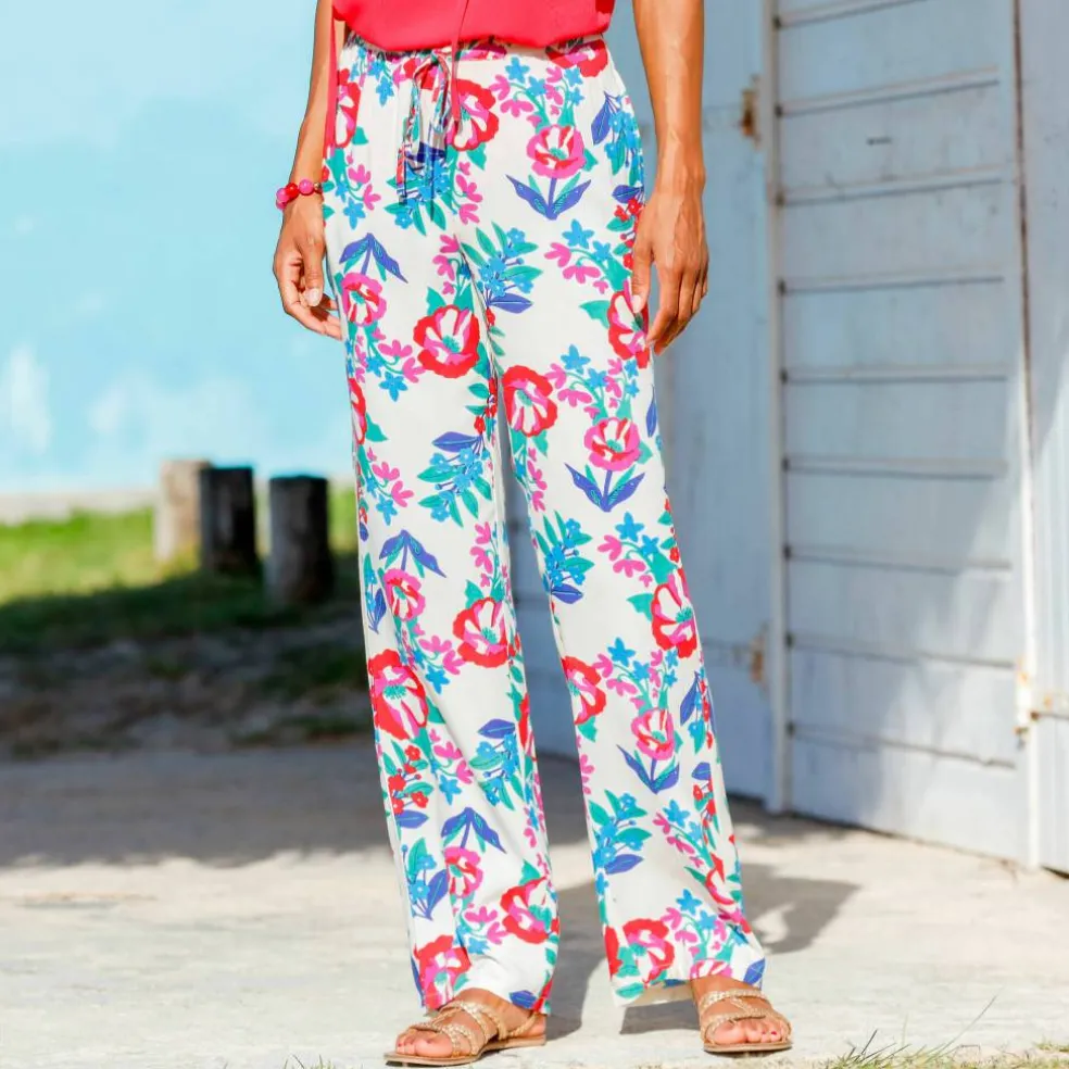Pantalon large fluide, imprimé