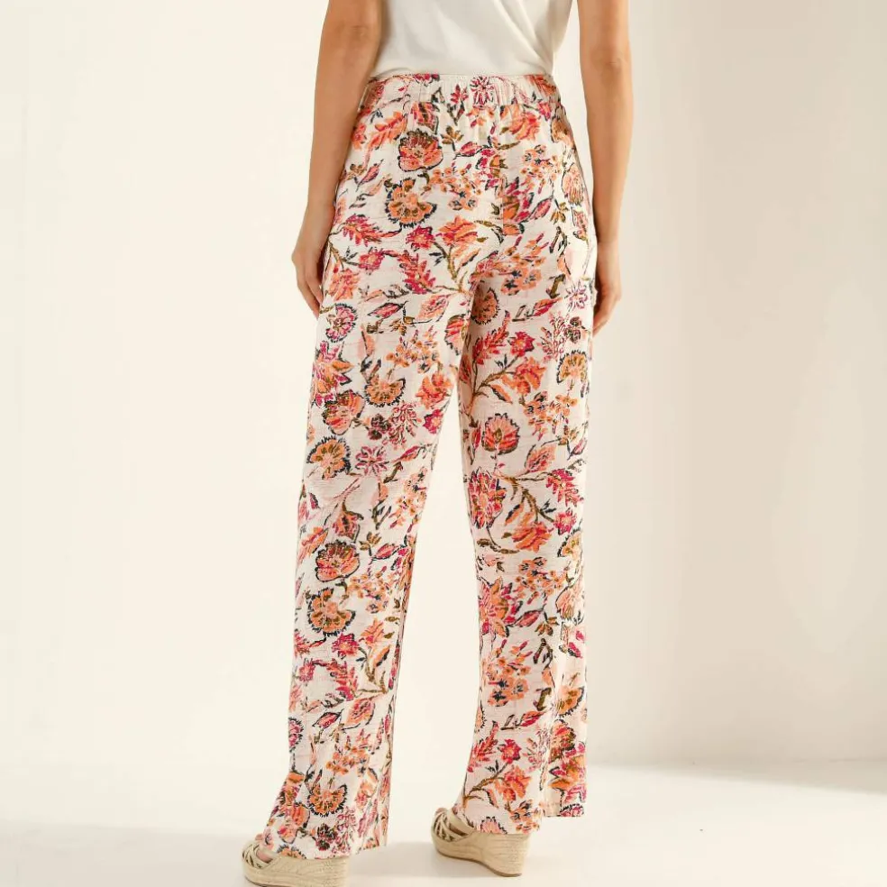 Pantalon large fluide, imprimé fleurs indiennes