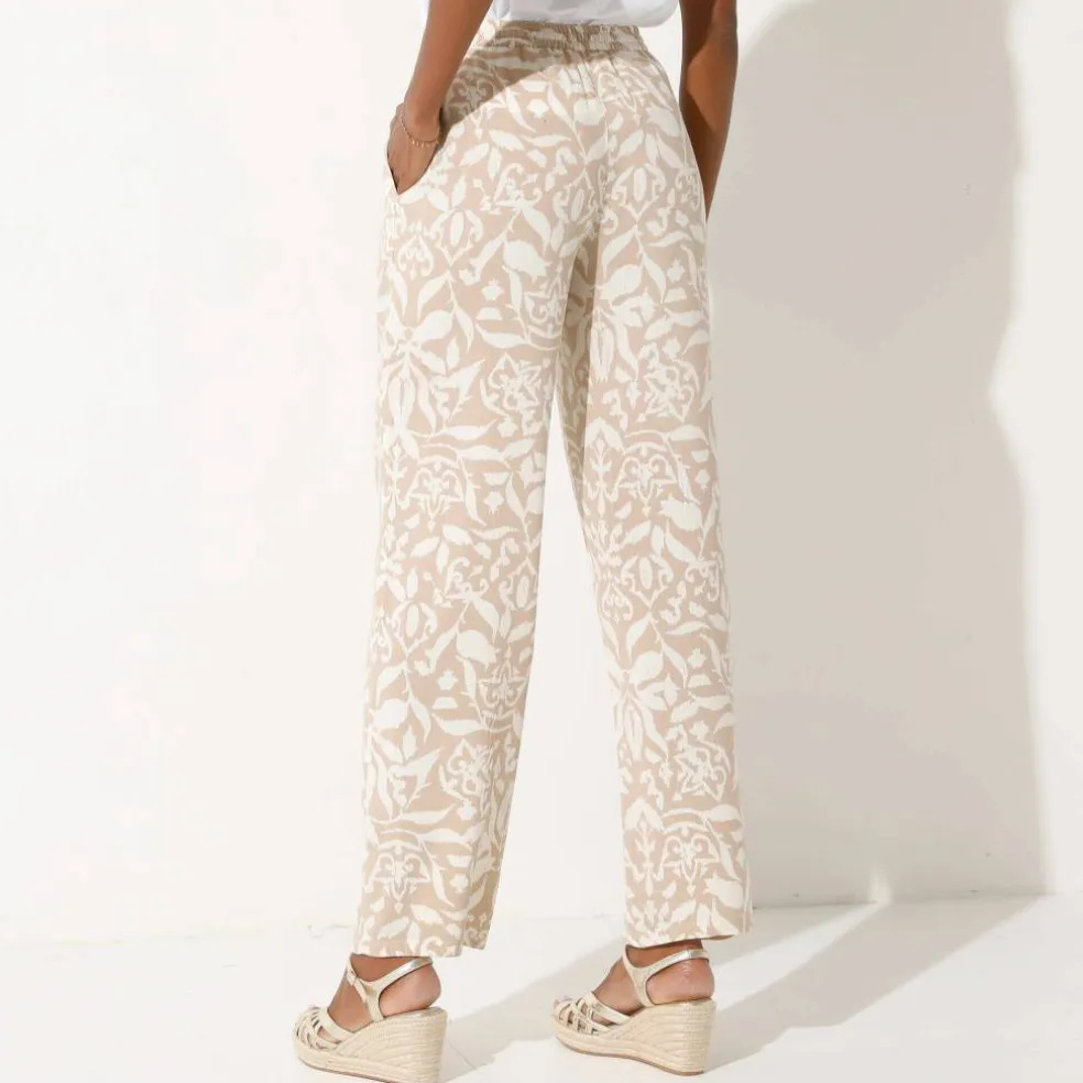 Pantalon large fluide, imprimé bicolore