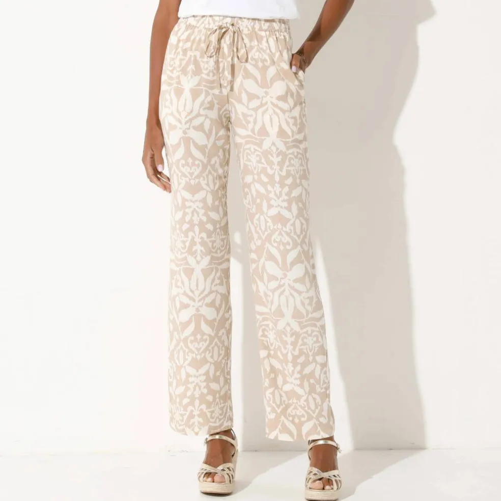 Pantalon large fluide, imprimé bicolore