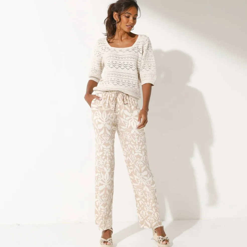 Pantalon large fluide, imprimé bicolore