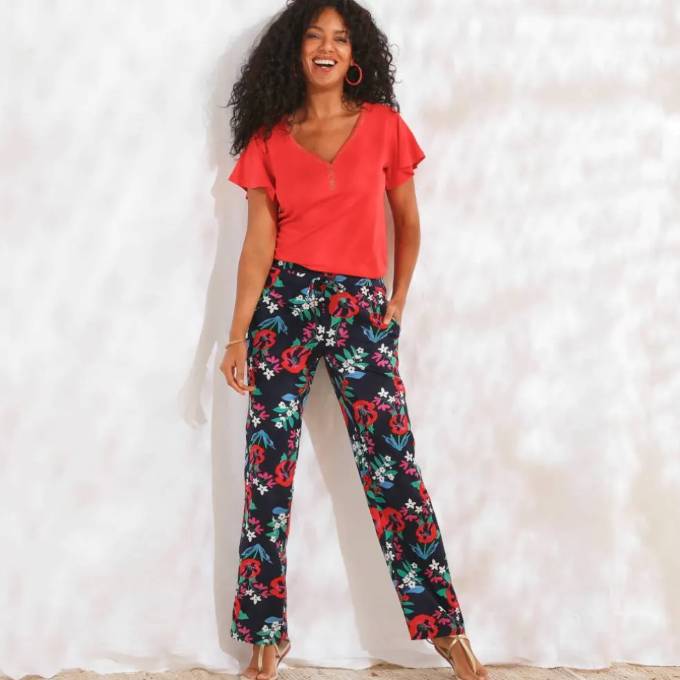 Pantalon large fluide, imprimé