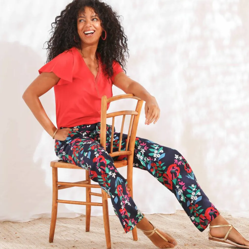 Pantalon large fluide, imprimé