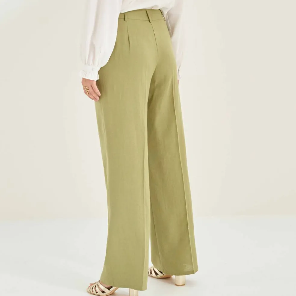 Pantalon large fluide, lin mélangé