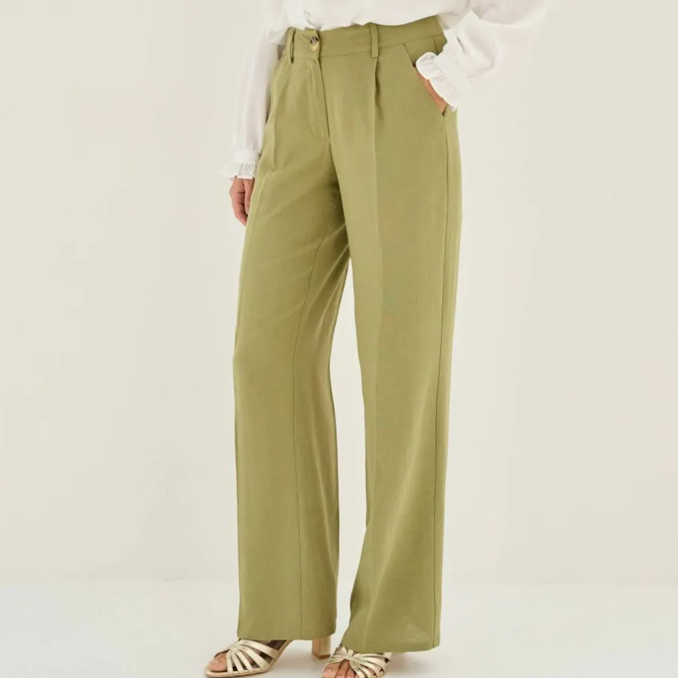 Pantalon large fluide, lin mélangé