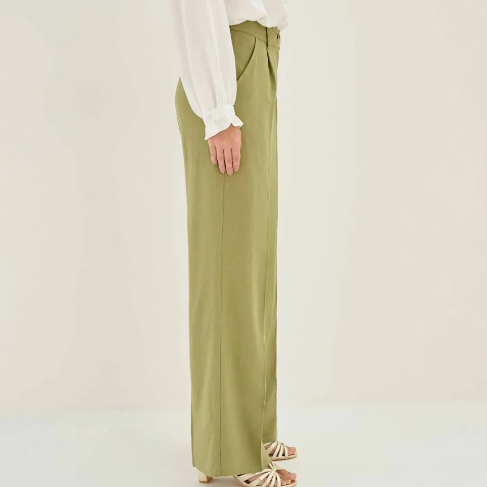 Pantalon large fluide, lin mélangé