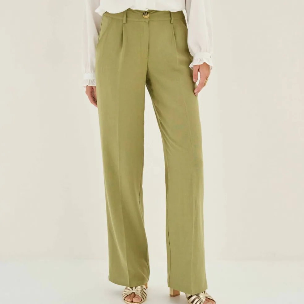 Pantalon large fluide, lin mélangé
