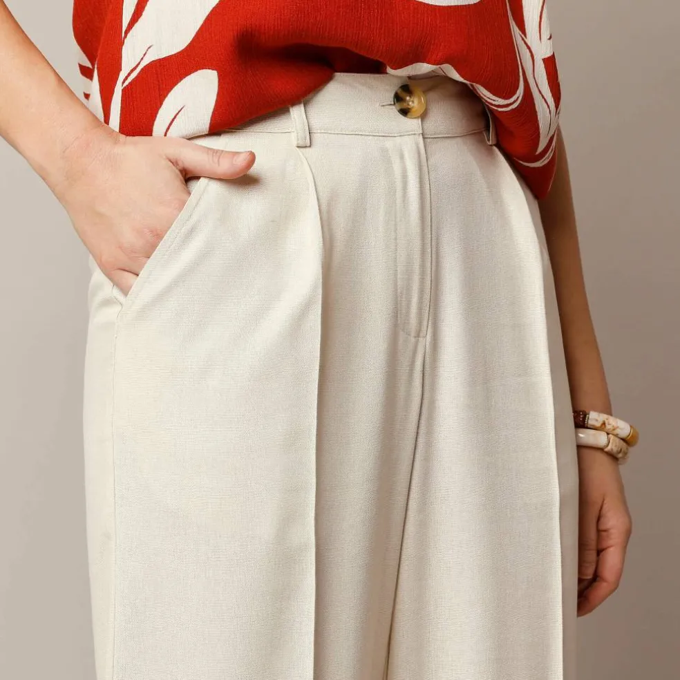 Pantalon large fluide, lin mélangé