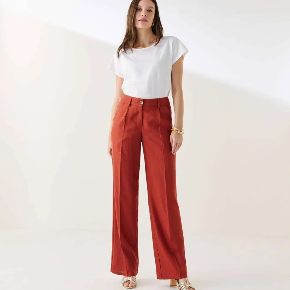 Pantalon large fluide, lin mélangé