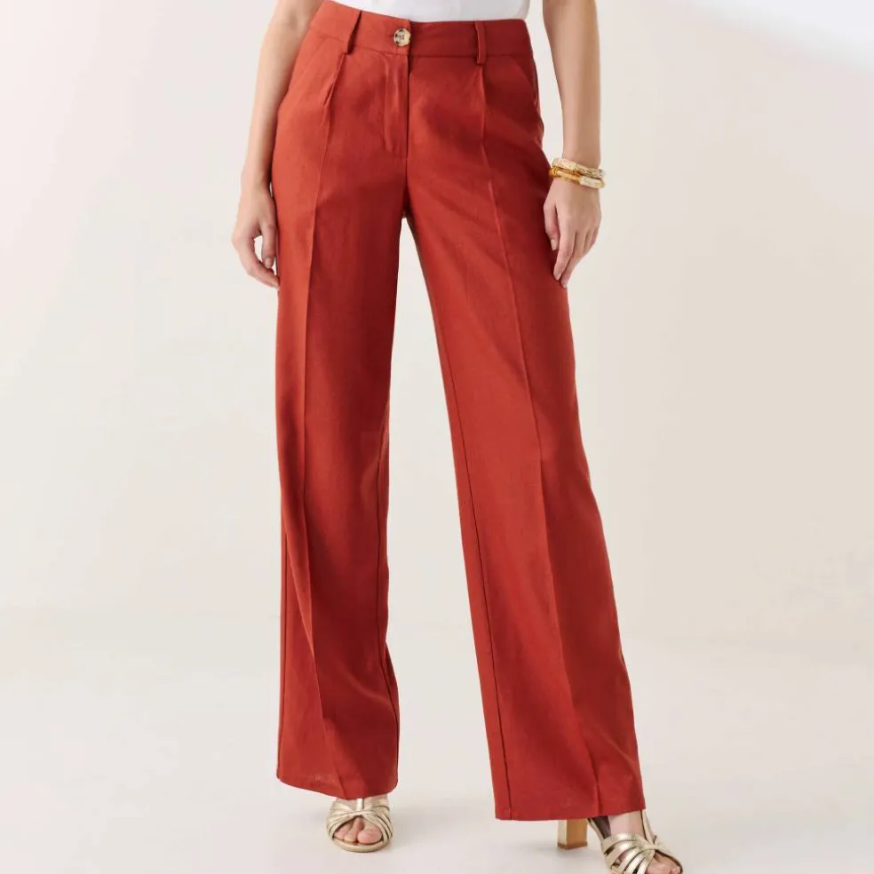 Pantalon large fluide, lin mélangé