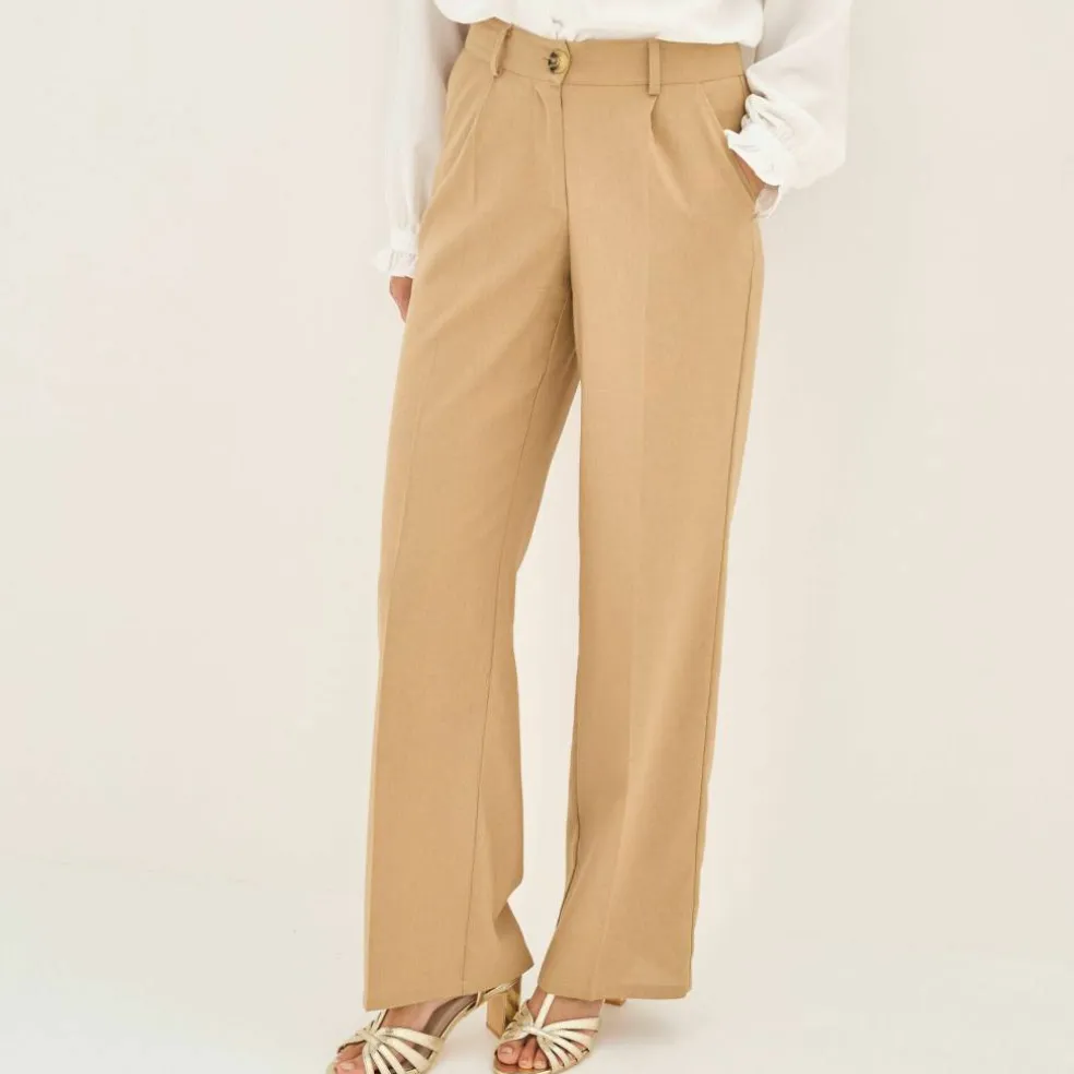 Pantalon large fluide, lin mélangé