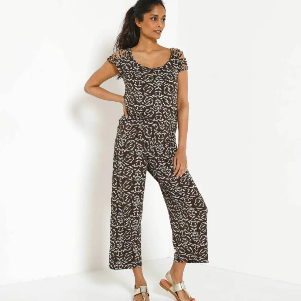 Pantalon large 7/8ème, taille élastiquée, maille imprimée
