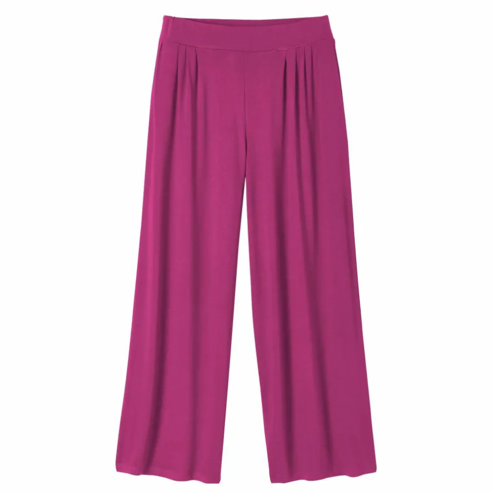 Pantalon large 7/8ème, taille élastiquée, maille unie
