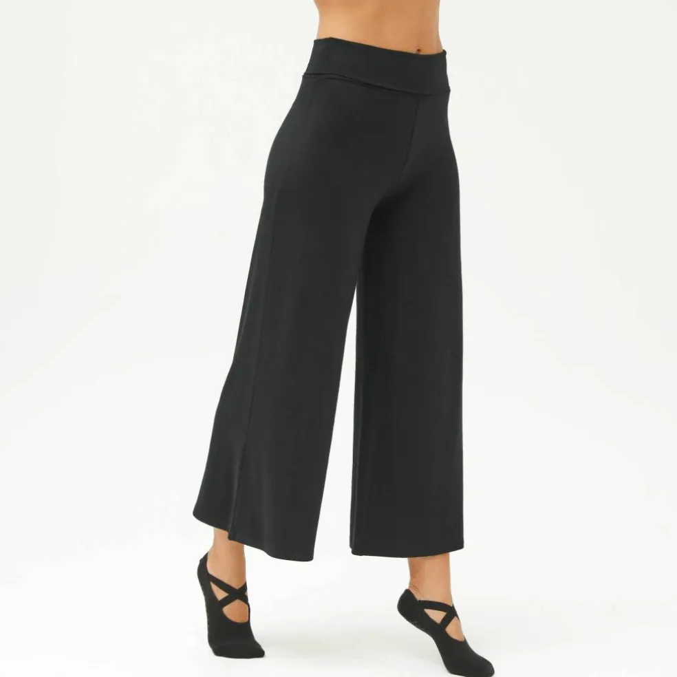 Pantalon large 7/8ème taille élastiquée uni